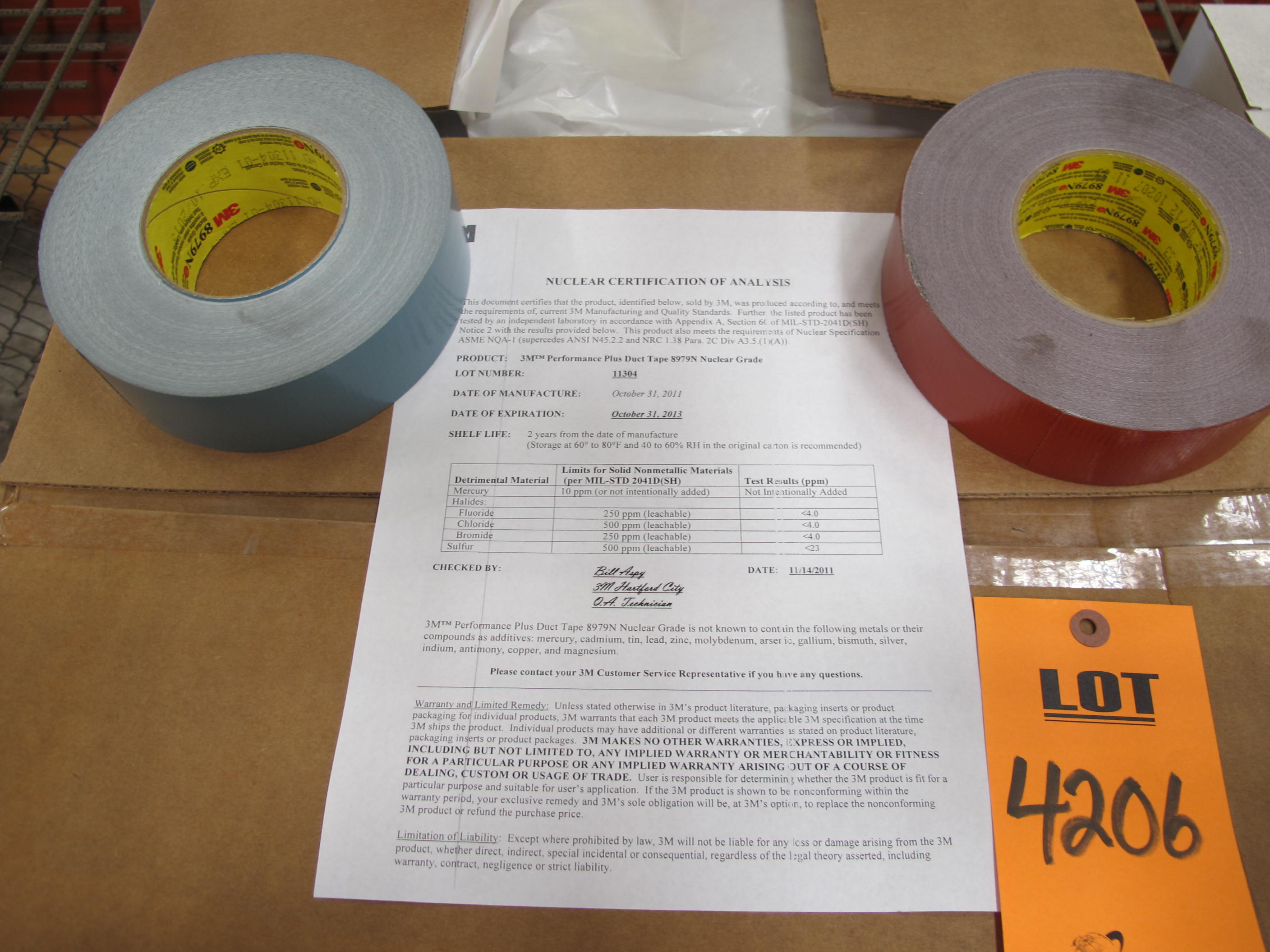 (34) 3M ROLLS OF DUCT TAPE, 48MM X 54.8M SIZE. LOADING & HANDLING FEE $15-4206